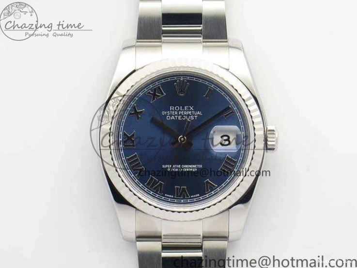 0211 DateJust 36mm SS 116234 ARF 1:1 Best Edition Blue Roman Dial Fluted On 904L SS Oyster Bracelet SA Supportive 3516